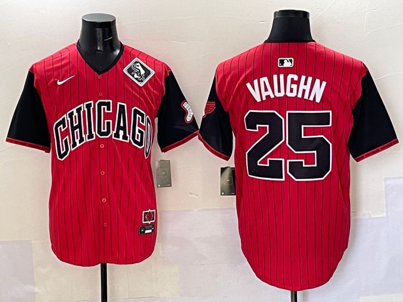 Men Chicago White Sox #25 Vaughn Red Stripe Joint Name Nike 2025 MLB Jersey style 14->chicago white sox->MLB Jersey